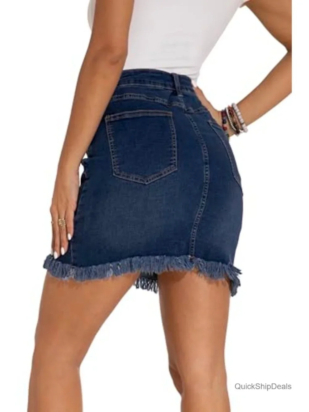 Womens Denim Skirt Raw Hem Stretch Casual High Waist Mini Jean Skirt